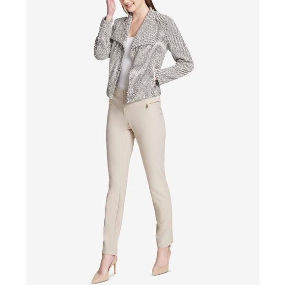 New! CALVIN KLEIN Textured Knit Flyaway Jacket Blazer Open-Front Zip-Pockets LRG - Picture 3 of 6